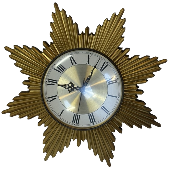 Vintage Hollywood Regency Goldleaf Sunburst Klok 1