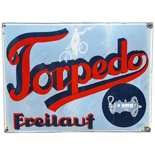 Xl Groot Emaille Reclamebord Van Torpedo Freilauf. 1