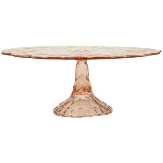 Roze Taartplateau Art Deco Geperst Glas Diamant Patroon 1