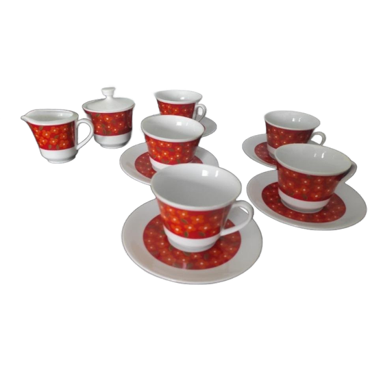Vintage Kop En Schotels Bloemen Rood Oranje 1
