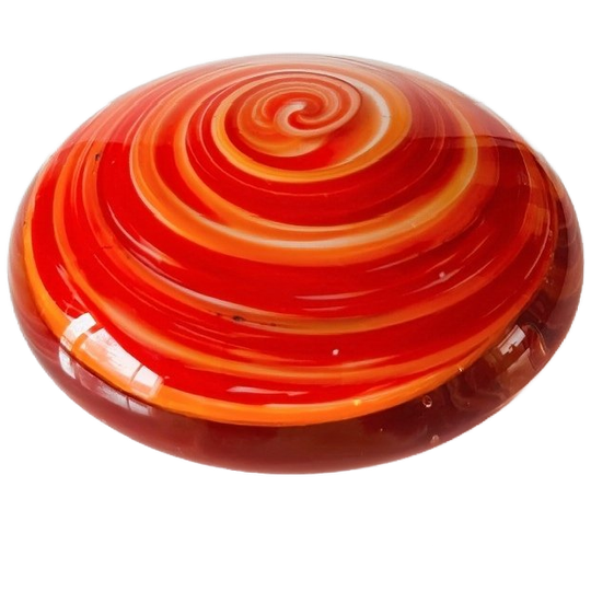 Vintage Duitse Platte Presse Papier Oranje Rood Swirl 1970’s 1