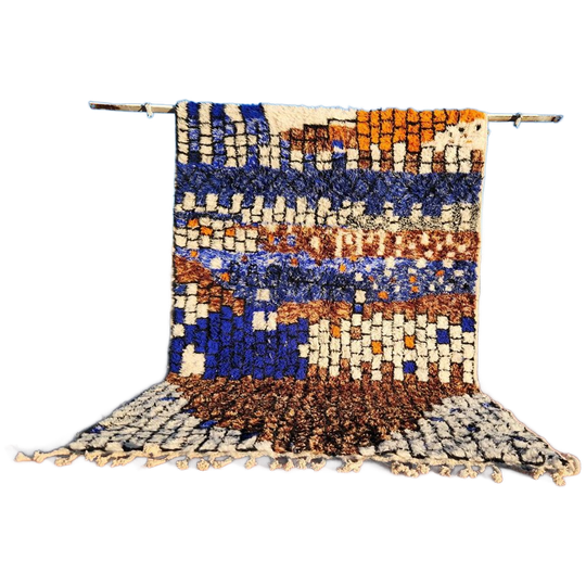 Authentiek Beni Ouarain Berbertapijt – Handgemaakt – 300 × 200 Cm – Blauwe & Aardetinten 1