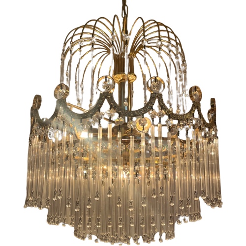 Opaline Vintage Art Deco Staafjes Kroonluchter Hanglamp Kristal