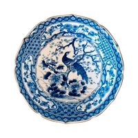 Vintage Japanse Schaal Met Een Pauw En Florale Afbeelding