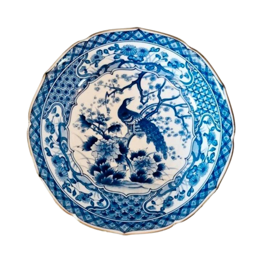 Vintage Japanse Schaal Met Een Pauw En Florale Afbeelding 1