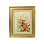 Stilleven Bloemen Schilderij Doek Gouden Lijst Gesigneerd 1970 thumbnail 1