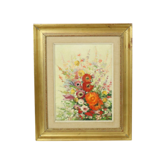 Stilleven Bloemen Schilderij Doek Gouden Lijst Gesigneerd 1970 1