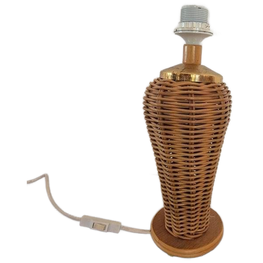 Vintage Rotan En Messing Tafellamp 1
