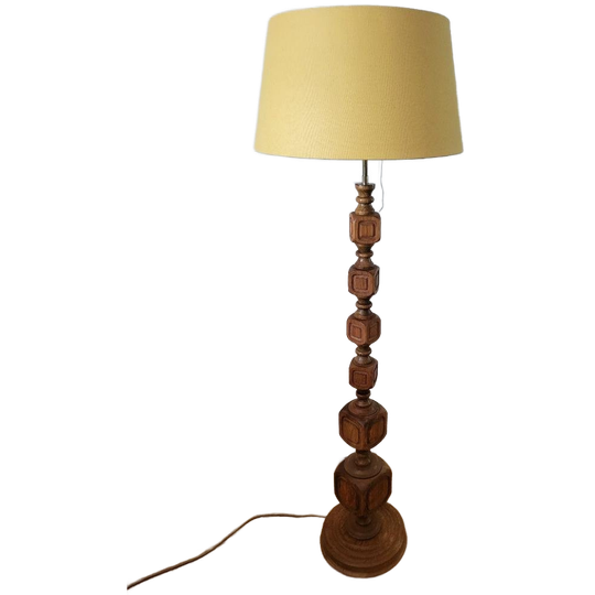 Mid Century Brutalist Vloerlamp In Eikenhout En Messing 1