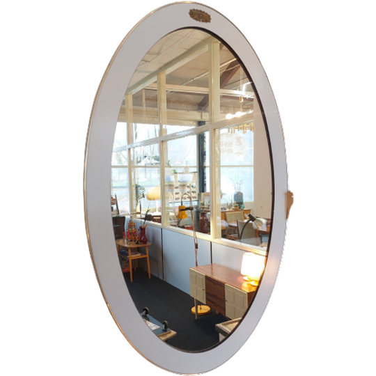 Vintage Spiegel Ovaal Wit Messing 1