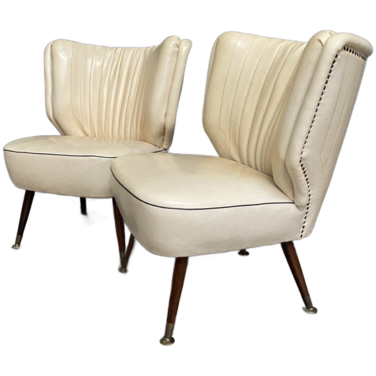 2 White Skai Cocktail Chairs 1960s 1