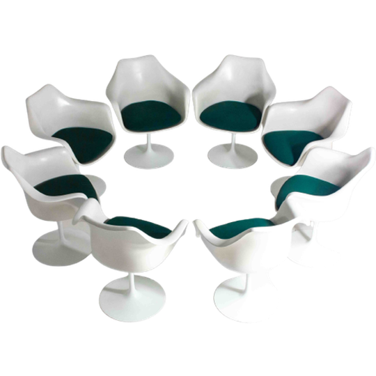 Grote Set Van 8 Vintage Mid-century Tulip Eetkamerstoelen Van Eero Saarinen Voor Knoll 1