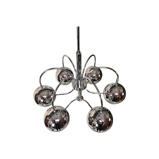 Vintage Italiaanse Hanglamp Bollen Chroom Goffredo Reggiani 1