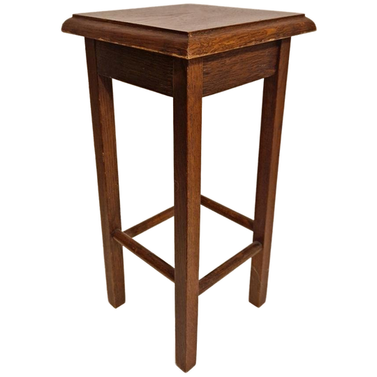 Vintage Plantentafel Vol Eiken Pidestal Zuil Tafeltje 1