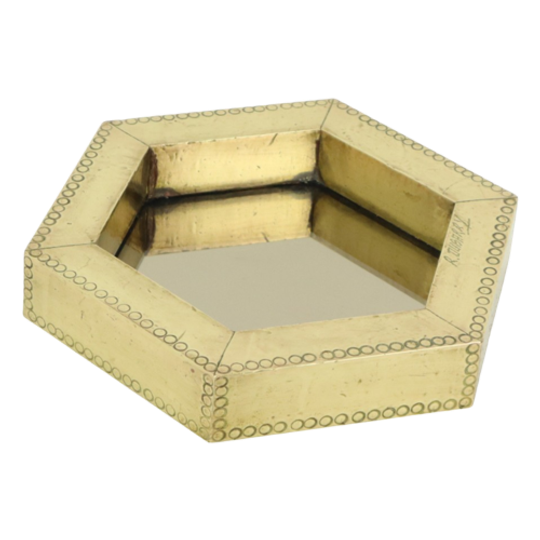 Zeldzame Hexagonale Messing Spiegel Rodolfo Dubarry 1970s 1