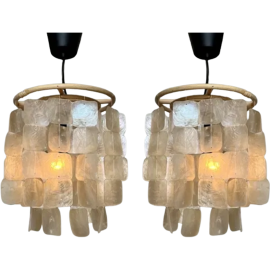 Set Capiz Schelpen Hanglampen Bamboe Frame 1