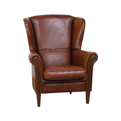 Bekijk Vintage Geitenleer Oorfauteuil op