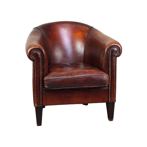 Zeer Luxe Donkerbruine Schapenleren Clubfauteuil Met Een Meer Dan Prachtig Patina