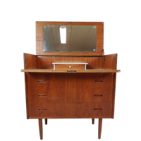Vintage Secretaire | Kaptafel Teak Fineer Ladekast Spiegel