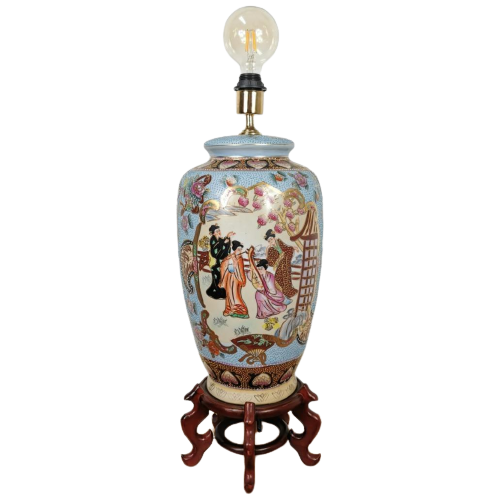 Antieke Authentieke Chinese Tafellamp, Schemerlamp Porselein