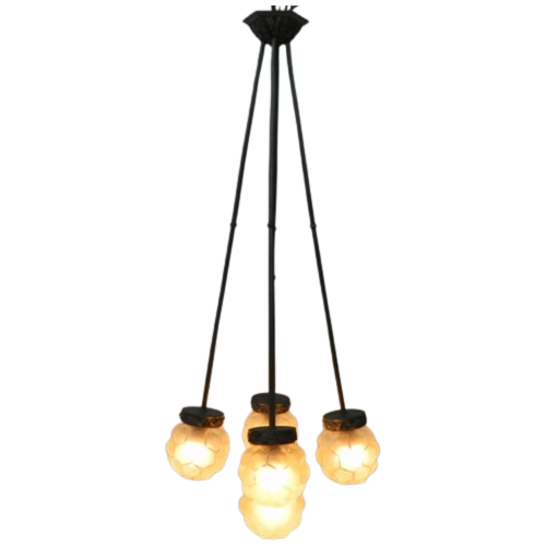 Art Deco Hanglamp Met 5 Bollen Aan 5 Stangen