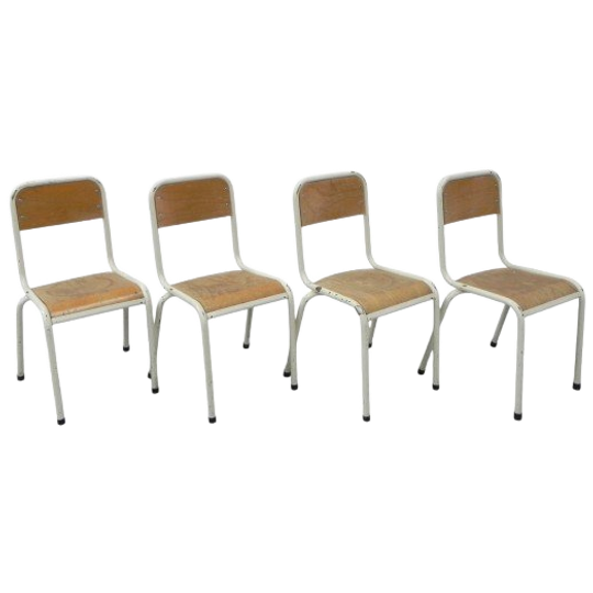 Set Van 4 Stapelbare Schoolstoelen Zithoogte 43 Cm, Jaren 60 1