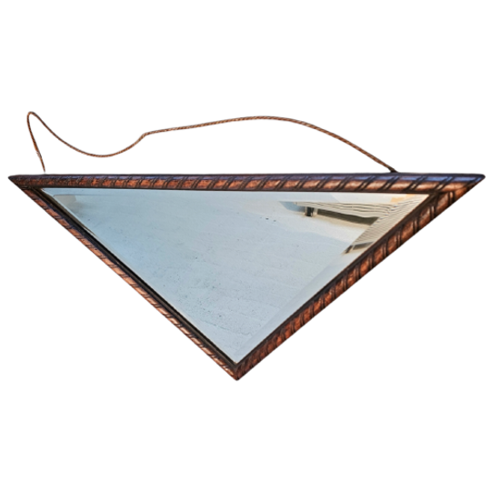 Oak Wood Triangle Mirror / Facet Cut Edges 1