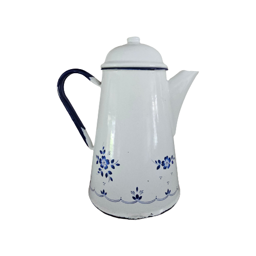 Emaille Witte Grote Koffiepot Met Blauwe Bloemen