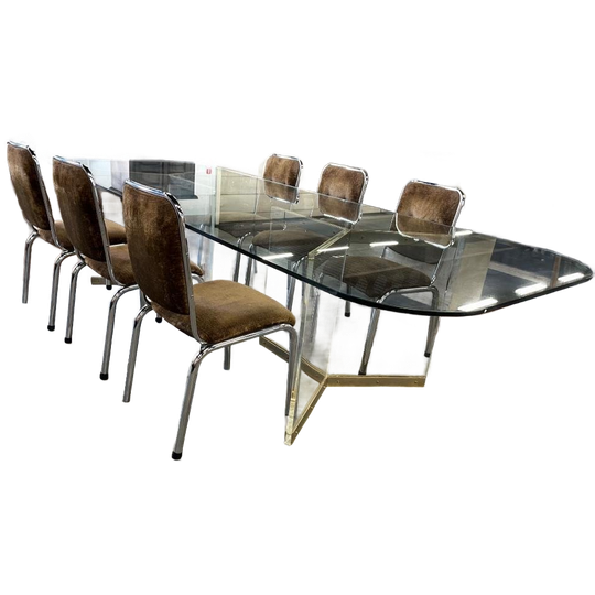 Set Van 6 Vintage Chromen Stoelen Met Bruine Zit 1