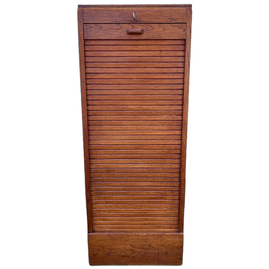 Eiken Rolluik Archiefkast Met Originele Schuifbakken, 113 Cm Hoog 1