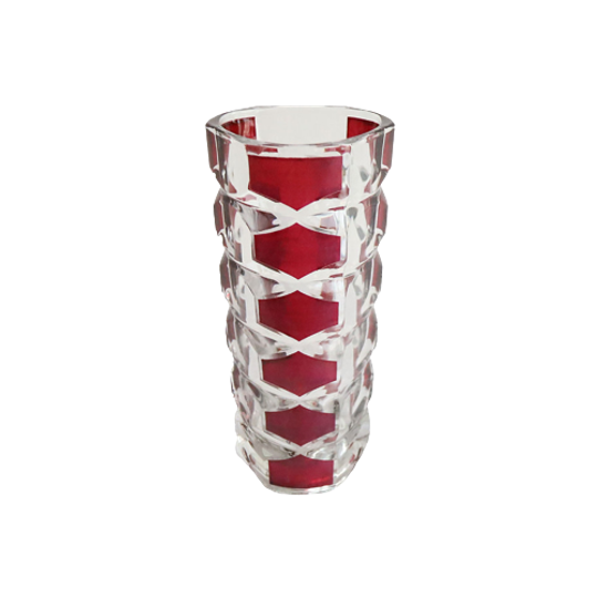 Vintage Luminarc Ruby Rood Kristallen Vaas, Frankrijk Jaren '70 1