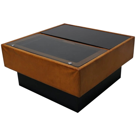 Vintage Cognac Leren Salontafel / Bar Van De Sede, Jaren 1960/70 1