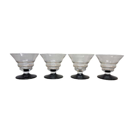 Set Van 4 Art Deco Borrelglazen Met Zwarte Voet 1
