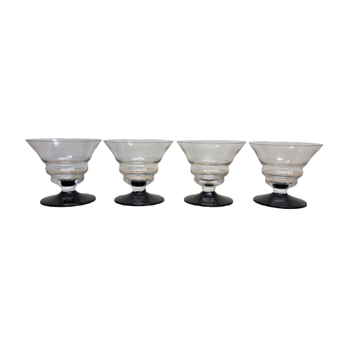 Set Van 4 Art Deco Borrelglazen Met Zwarte Voet