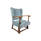 Brocante Blauwe Rookstoel | Antiek Blauwe Fauteuil thumbnail 1