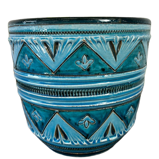 Vintage Turkoois Keramieken Bloempot 1