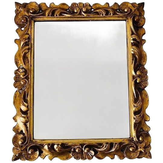 Vintage Italiaanse Barok Vergulde Gouden Spiegel Houtsnijwerk 1960’s 1