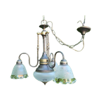 Antieke Koperen Lamp Met Geslepen Glazen Kapjes Bloem thumbnail 1