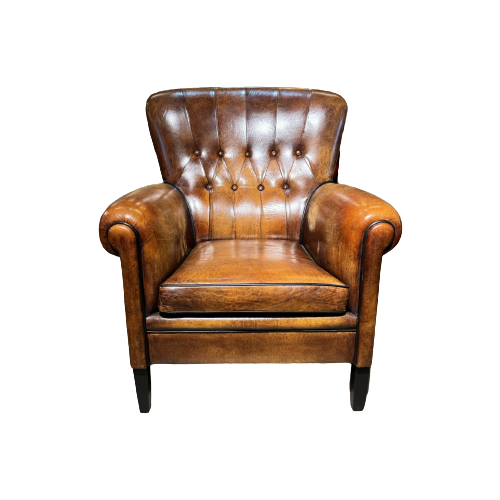 Vintage Schapenleren Fauteuil Lounge Atelier Cognac Bruin