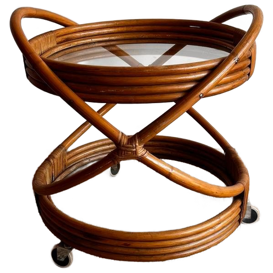 Mid Century Rotan Bamboe Trolley Barcart Vintage 1