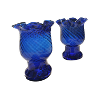 Large Vintage Spanish Cobalt Blue Glass Vases, Height 43 X Deep 35, Set Of 2.