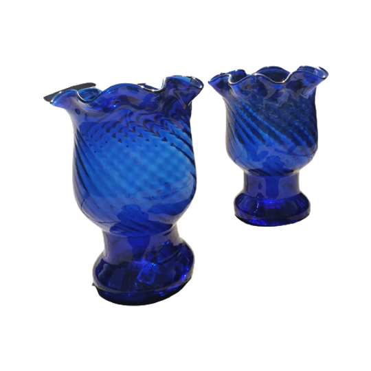 Large Vintage Spanish Cobalt Blue Glass Vases, Height 43 X Deep 35, Set Of 2. 1