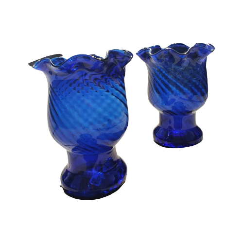 Large Vintage Spanish Cobalt Blue Glass Vases, Height 43 X Deep 35, Set Of 2.