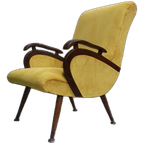 Vintage Fauteuil Jaren 50 Gele Stoel Gele Ribstof Herbekleed thumbnail 1
