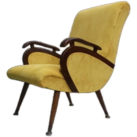 Vintage Fauteuil Jaren 50 Gele Stoel Gele Ribstof Herbekleed