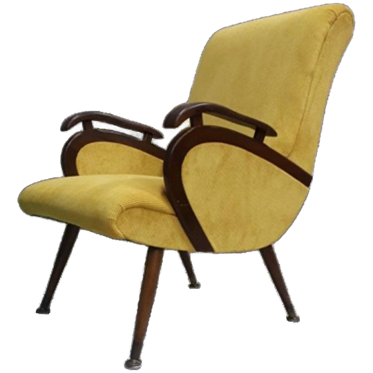 Vintage Fauteuil Jaren 50 Gele Stoel Gele Ribstof Herbekleed 1