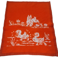 Vintage Babydeken Oranje Wit Eenden Konijn