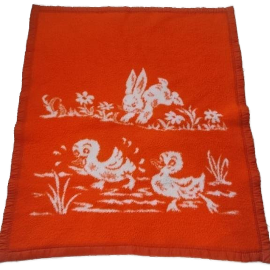 Vintage Babydeken Oranje Wit Eenden Konijn 1