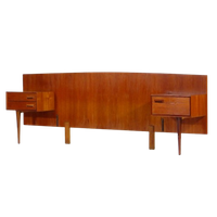 Vintage Mid Century Double Bed Headboard With Nightstands In Teak, 1960s