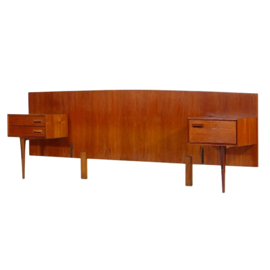 Vintage Mid Century Double Bed Headboard With Nightstands In Teak, 1960s 1